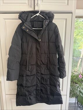 Black Hooded Long Puffer Coat - Women's Winter Jacket